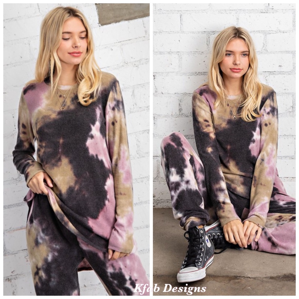 LAST! SOFT RUSTIC TIE DYE FLEECED LOUNGING TOP! - Picture 3 of 7